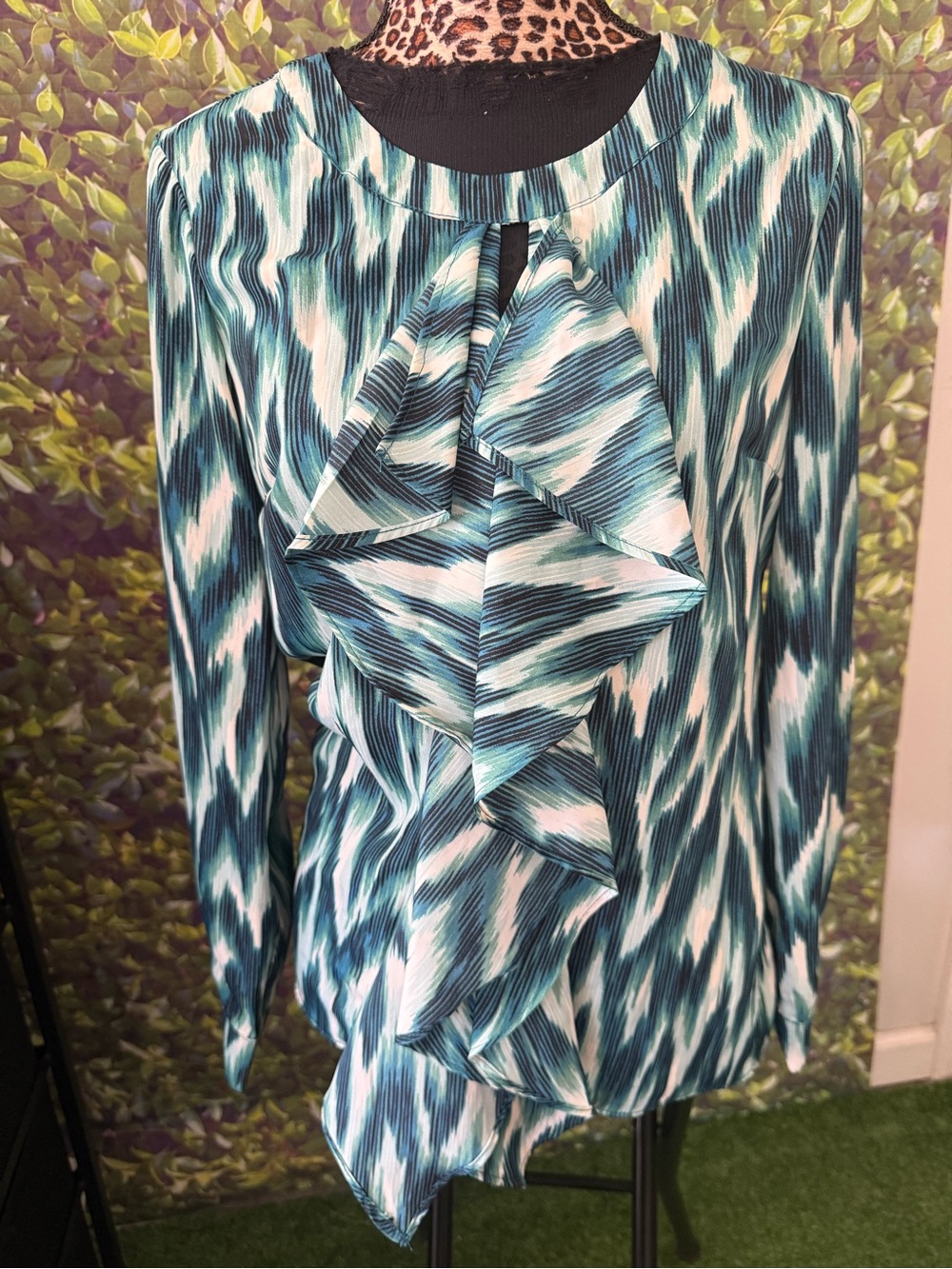 Women's Teal Wave Ruffle Blouse p11